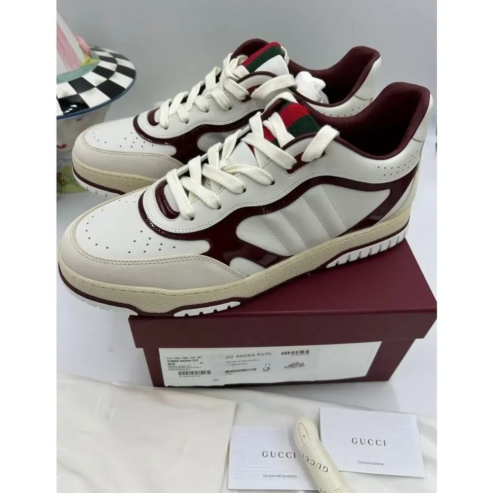 Men's Gucci re-web sneakers in white leather and patent trim sz 11 fits 11.5 US